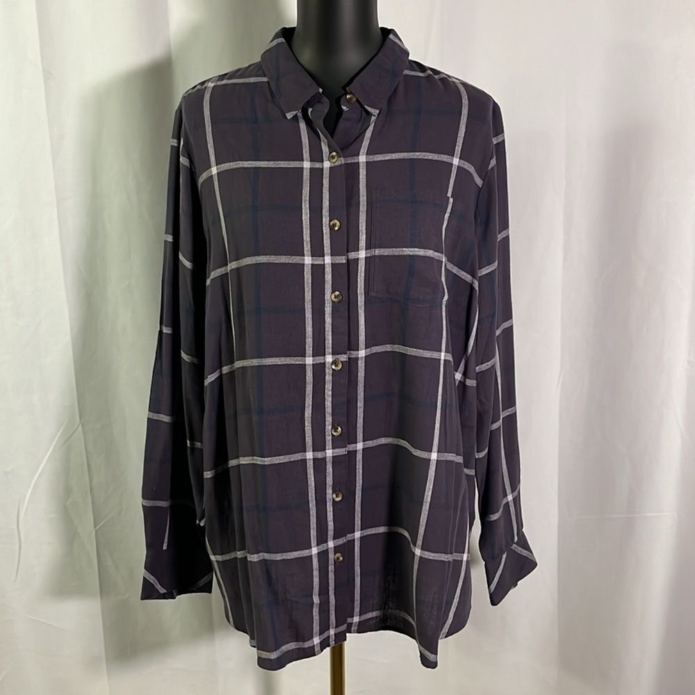 🛍 6 for $35 • Sonoma Purple & Navy Plaid Essential Everyday Button Down Shirt